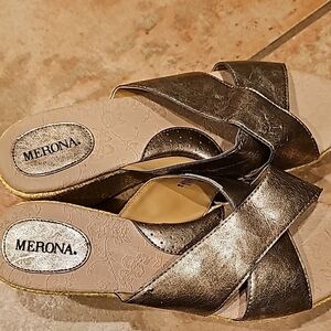 Merona Metallic Bronze Mules with Crisscross Straps